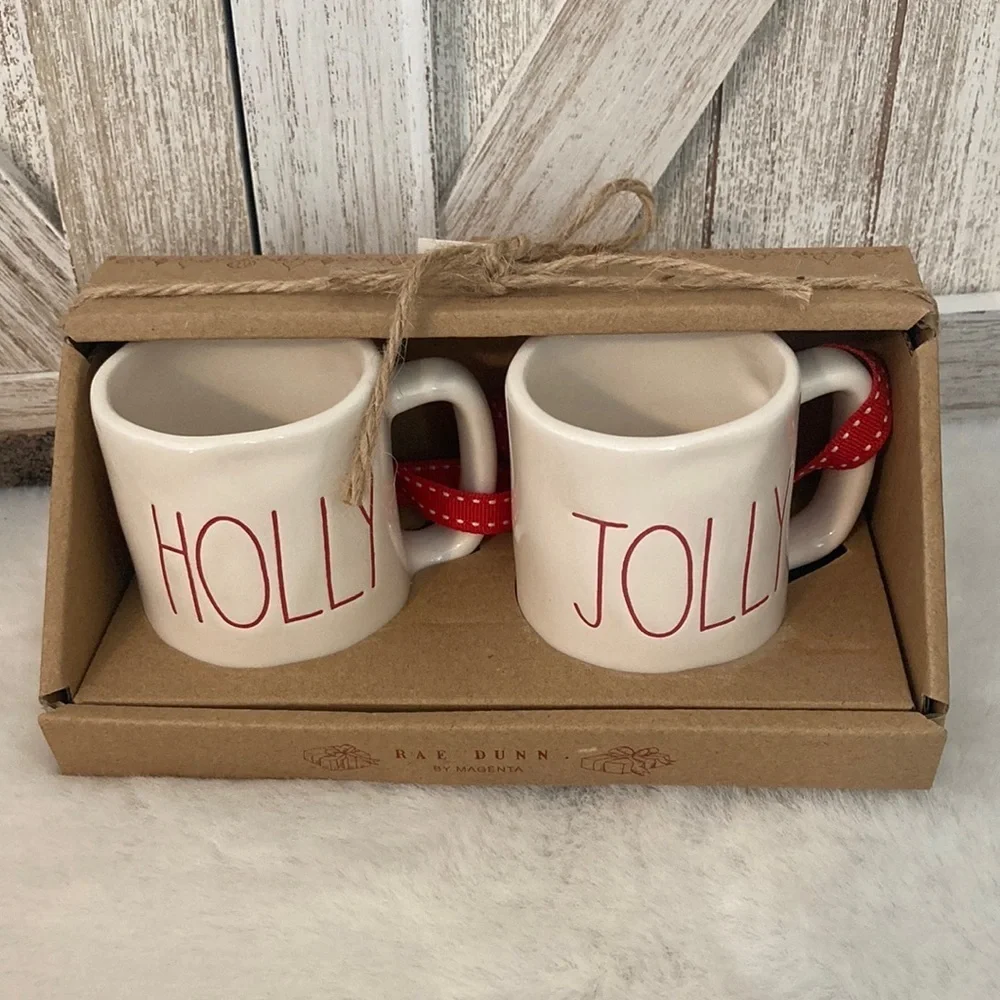 Rae Dunn Holly and Jolly Mini Mug Ornaments